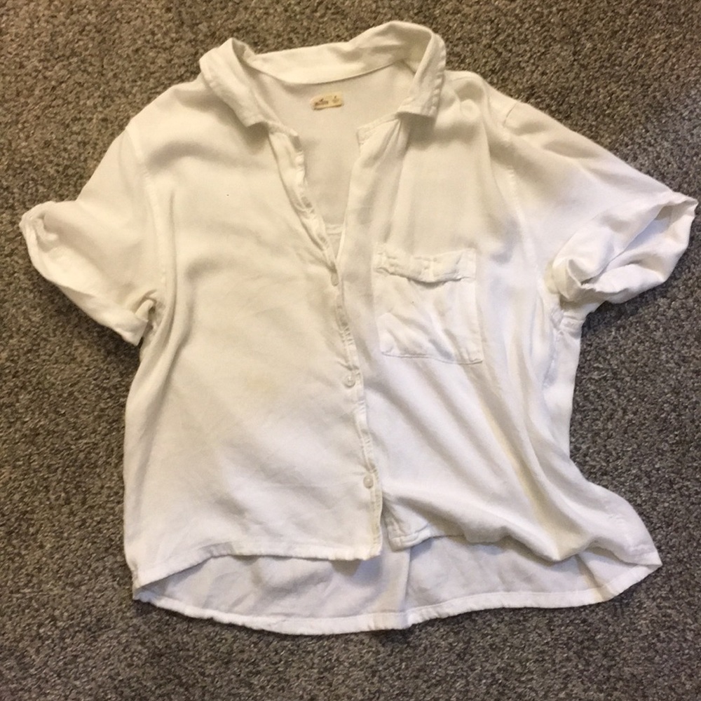 White Hollister button down crop Ish top